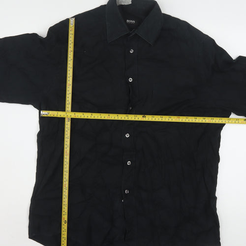 Hugo Boss Men's Black Long Sleeve Button-Up Cotton Shirt Size 16
