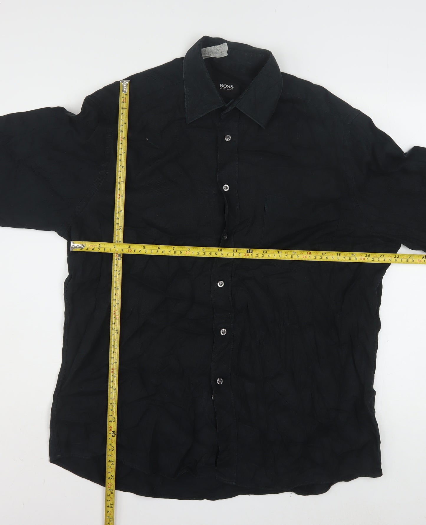 Hugo Boss Men's Black Long Sleeve Button-Up Cotton Shirt Size 16