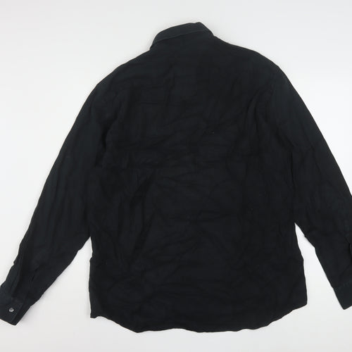 Hugo Boss Men's Black Long Sleeve Button-Up Cotton Shirt Size 16
