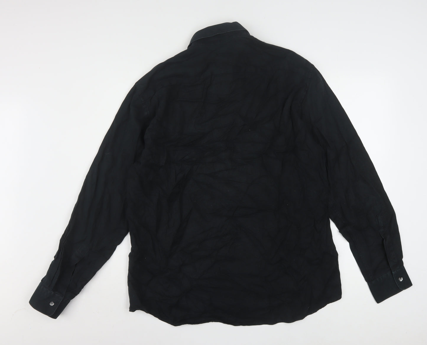 Hugo Boss Men's Black Long Sleeve Button-Up Cotton Shirt Size 16