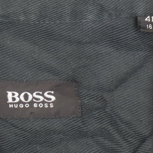 Hugo Boss Men's Black Long Sleeve Button-Up Cotton Shirt Size 16