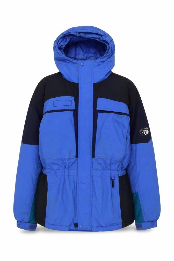 Front view of Columbia women’s blue ski jacket xl hooded lined winter coat