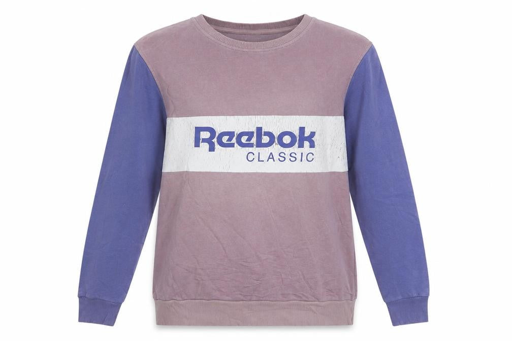 Front view of Reebok Classic Women's Purple Colourblock Cotton Sweatshirt, size S