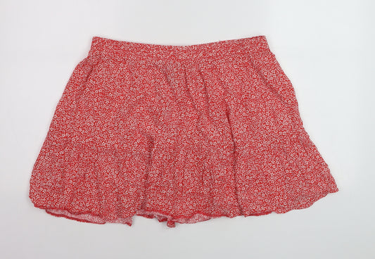 New Look Women Red Floral Flared Short Skirt Size 16