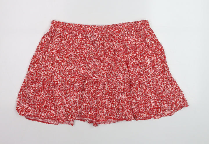 New Look Women Red Floral Flared Short Skirt Size 16
