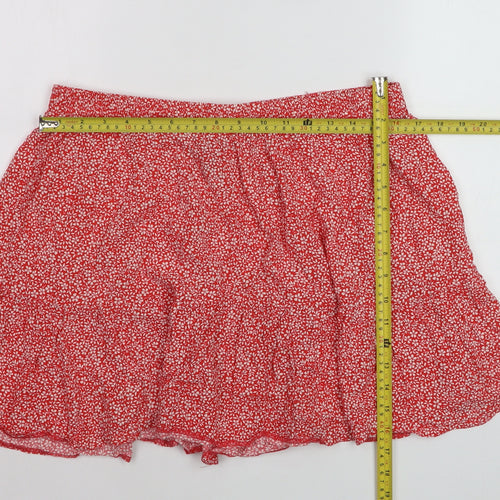 New Look Women Red Floral Flared Short Skirt Size 16