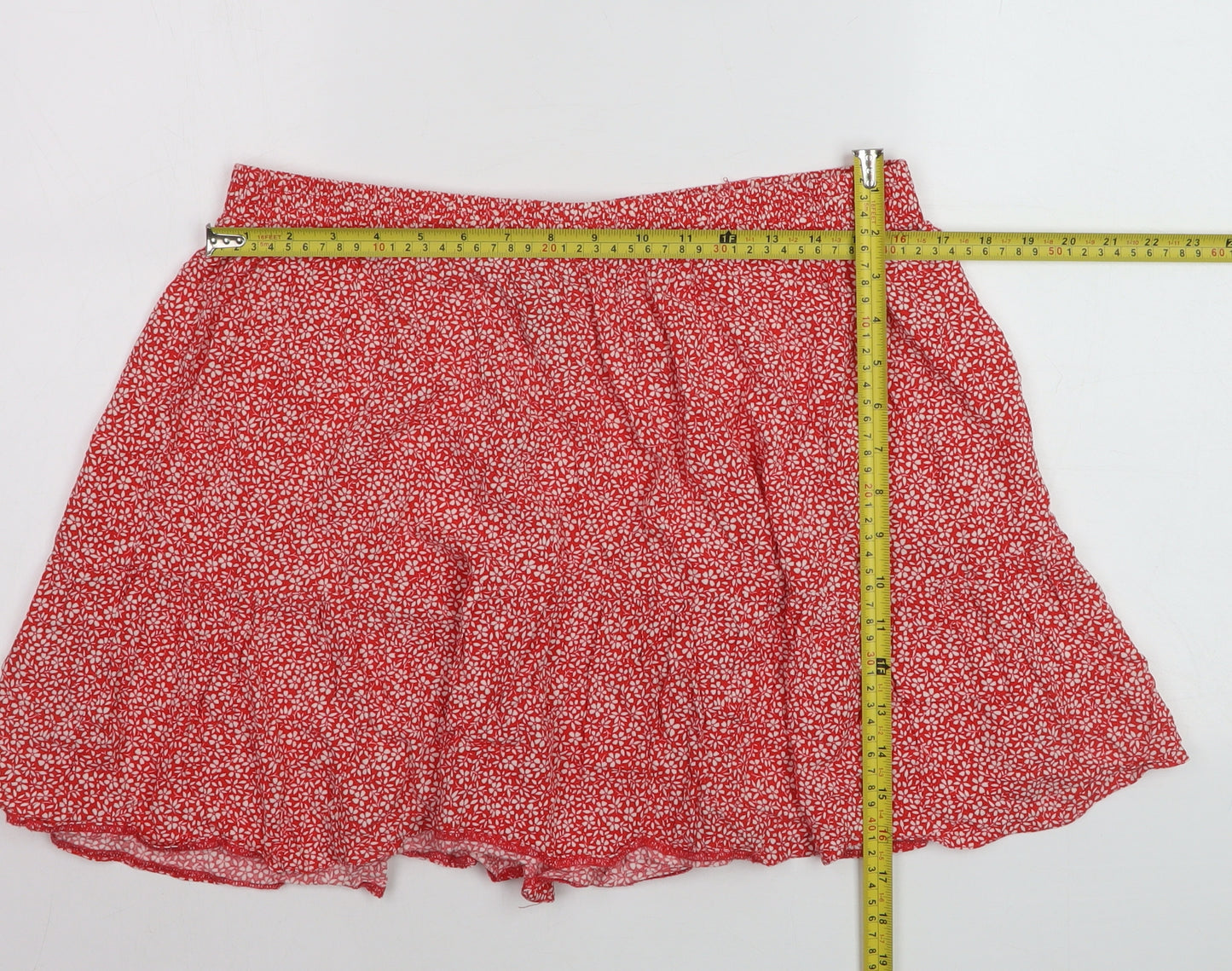 New Look Women Red Floral Flared Short Skirt Size 16