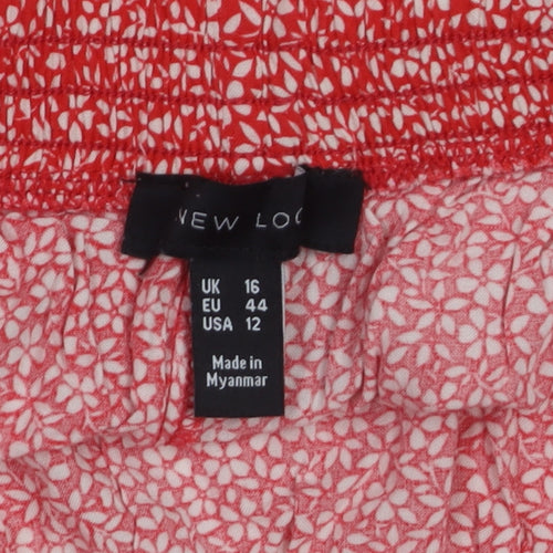 New Look Women Red Floral Flared Short Skirt Size 16