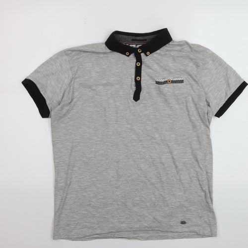 Inside Youth Mens Grey Polo Shirt Size L Short Sleeve Cotton