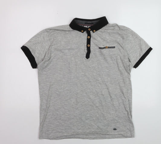 Inside Youth Mens Grey Polo Shirt Size L Short Sleeve Cotton