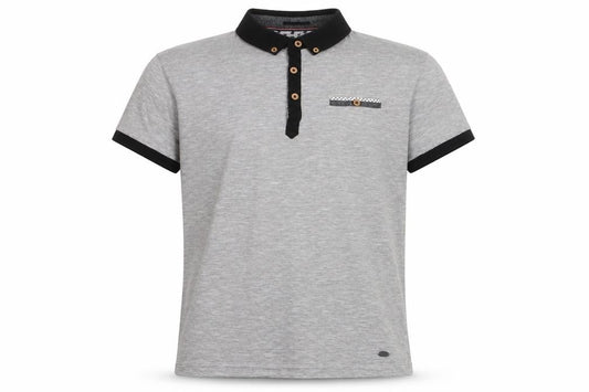 Front view of Inside Youth men’s grey polo shirt, size L, short sleeve cotton