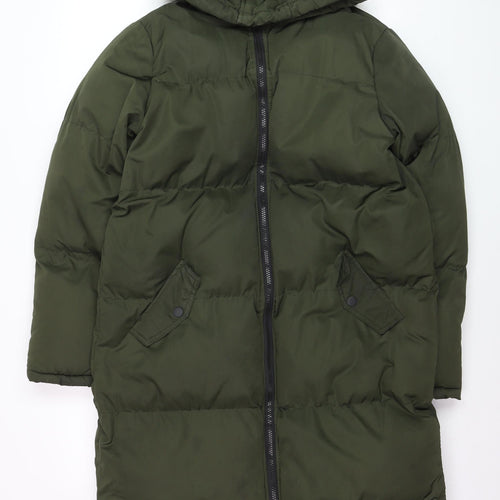 Brave Soul Women's Green Hooded Long Puffer Coat Size 12 Winter Warm