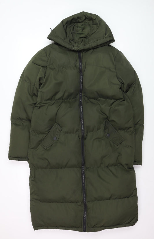 Brave Soul Women's Green Hooded Long Puffer Coat Size 12 Winter Warm