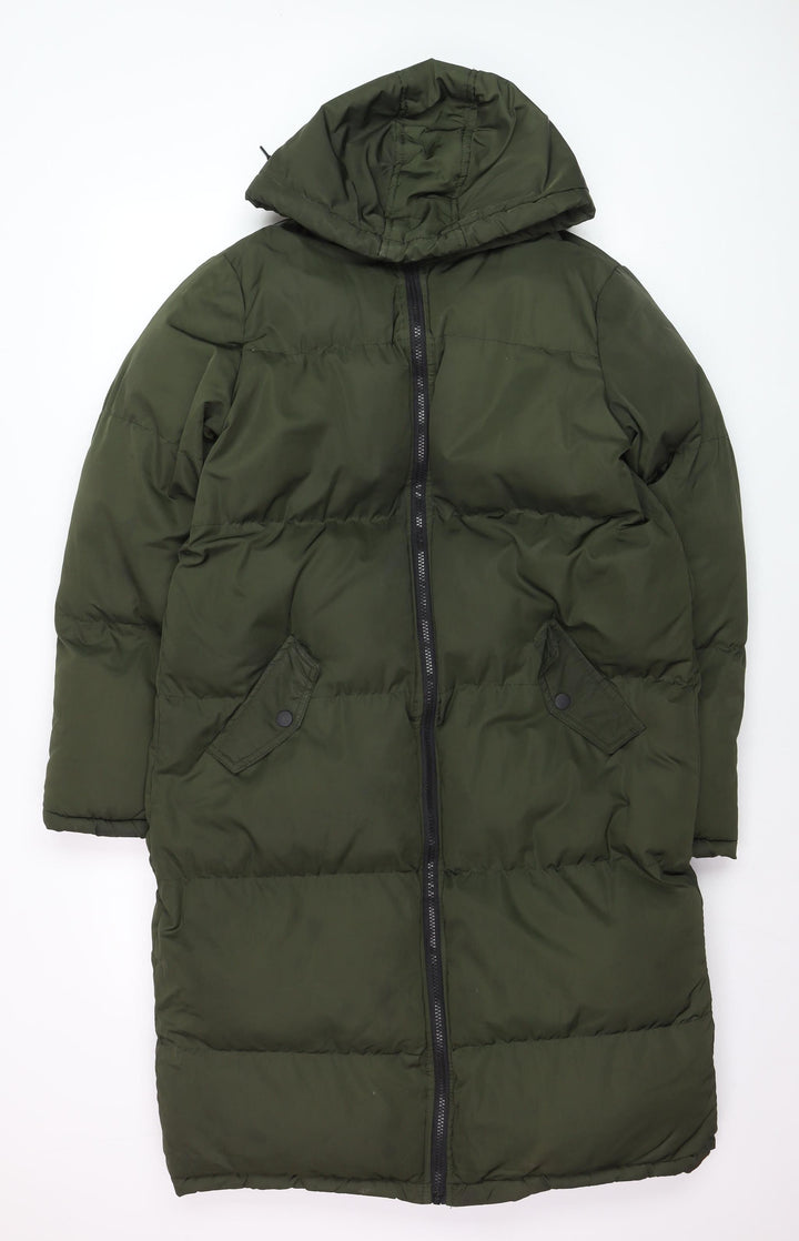 Brave Soul Women's Green Hooded Long Puffer Coat Size 12 Winter Warm