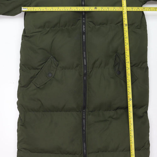 Brave Soul Women's Green Hooded Long Puffer Coat Size 12 Winter Warm