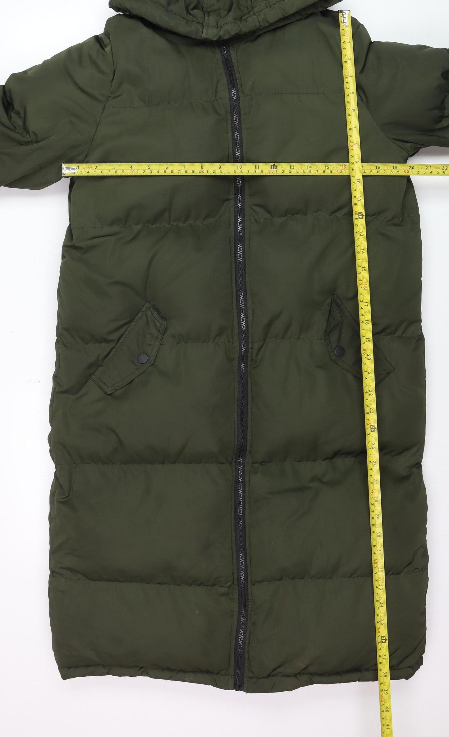 Brave Soul Women's Green Hooded Long Puffer Coat Size 12 Winter Warm
