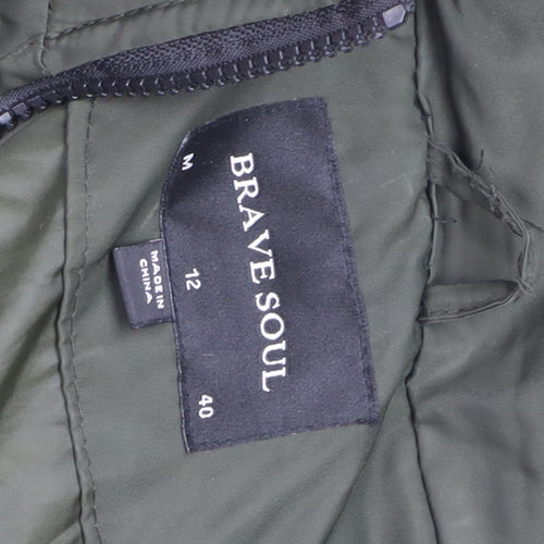 Brave Soul Women's Green Hooded Long Puffer Coat Size 12 Winter Warm