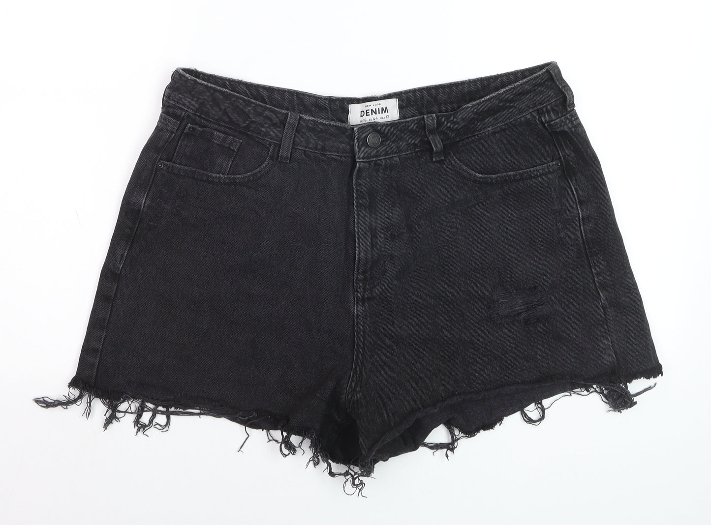 New Look Women's Black Denim High Rise Cut-Off Shorts Size 16
