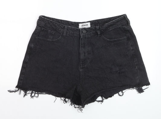 New Look Women's Black Denim High Rise Cut-Off Shorts Size 16