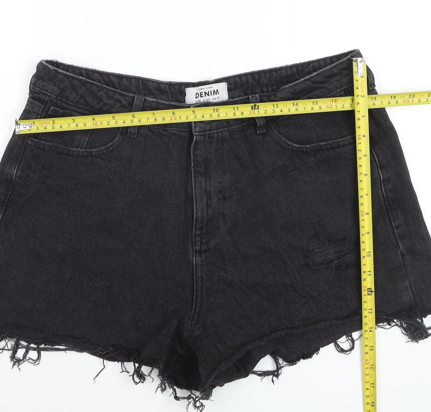 New Look Women's Black Denim High Rise Cut-Off Shorts Size 16