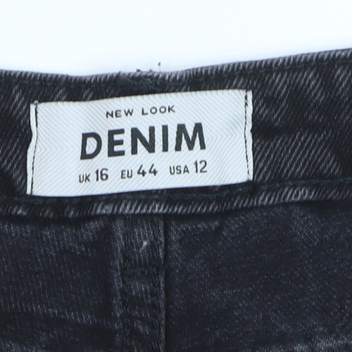 New Look Women's Black Denim High Rise Cut-Off Shorts Size 16