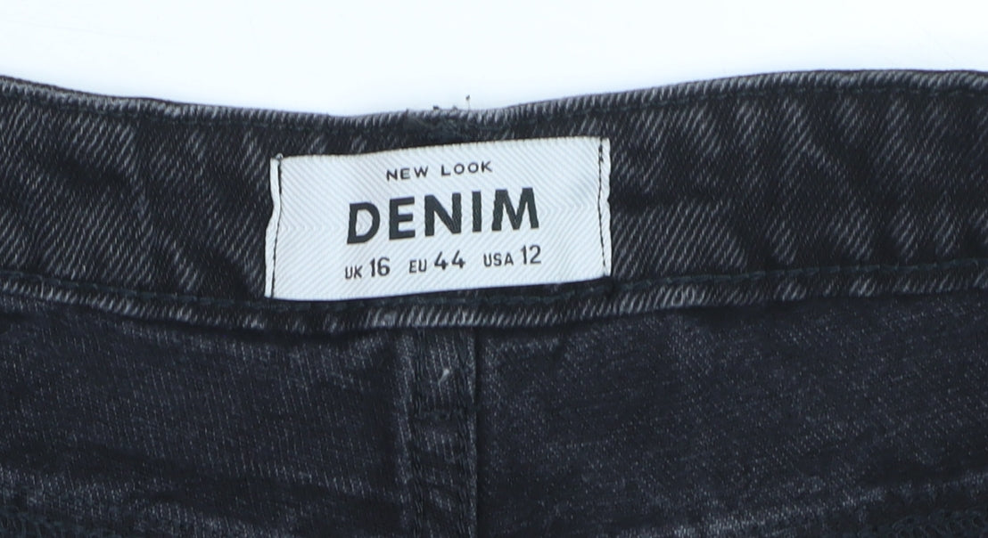 New Look Women's Black Denim High Rise Cut-Off Shorts Size 16