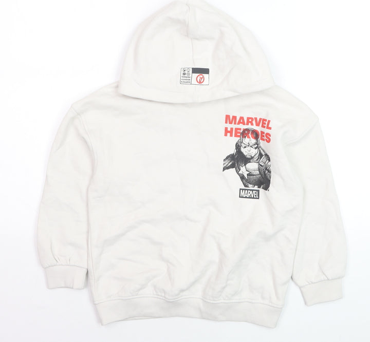 Marks and Spencer Boys White Marvel Heroes Hoodie 7-8 Years Cotton Blend