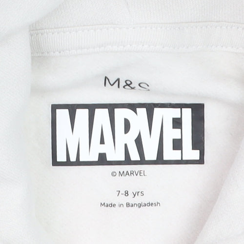 Marks and Spencer Boys White Marvel Heroes Hoodie 7-8 Years Cotton Blend