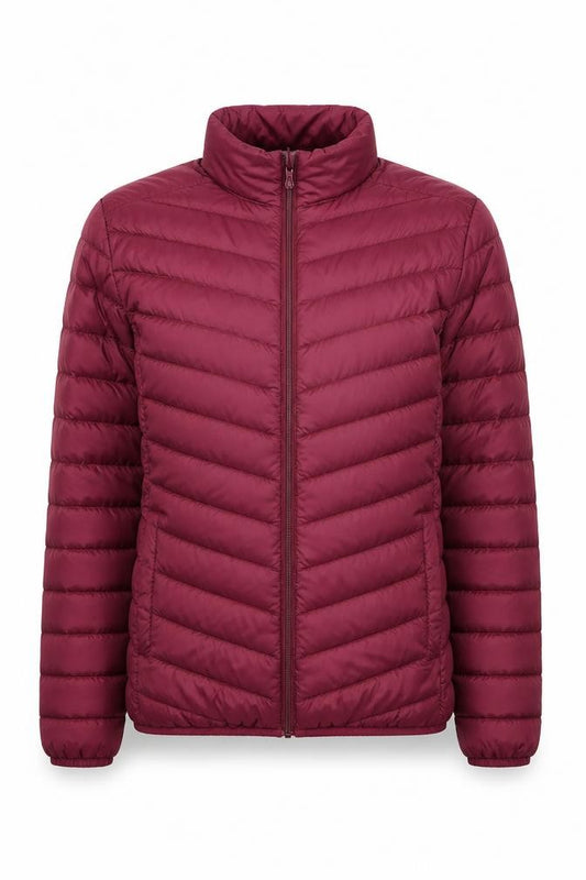 Front view of Lapasa Women's Red Puffer Jacket, size L, Down Insulated Lightweight Winter Coat