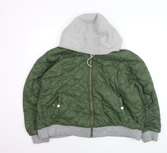GAP Men’s Green Quilted Bomber Jacket 2XL Hooded Polyester