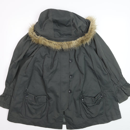 French Connection Women’s Green Fur Trim Hooded Parka Coat Size 10