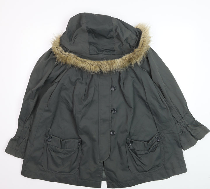 French Connection Women’s Green Fur Trim Hooded Parka Coat Size 10