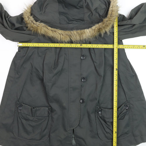 French Connection Women’s Green Fur Trim Hooded Parka Coat Size 10