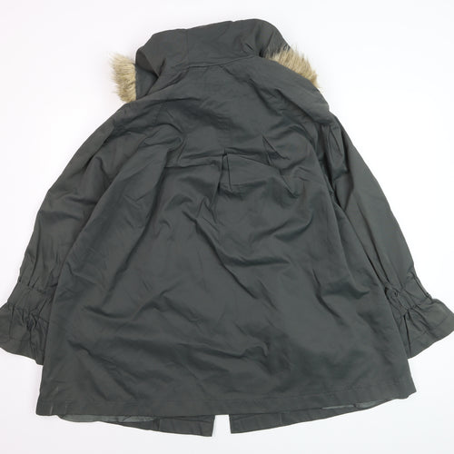French Connection Women’s Green Fur Trim Hooded Parka Coat Size 10
