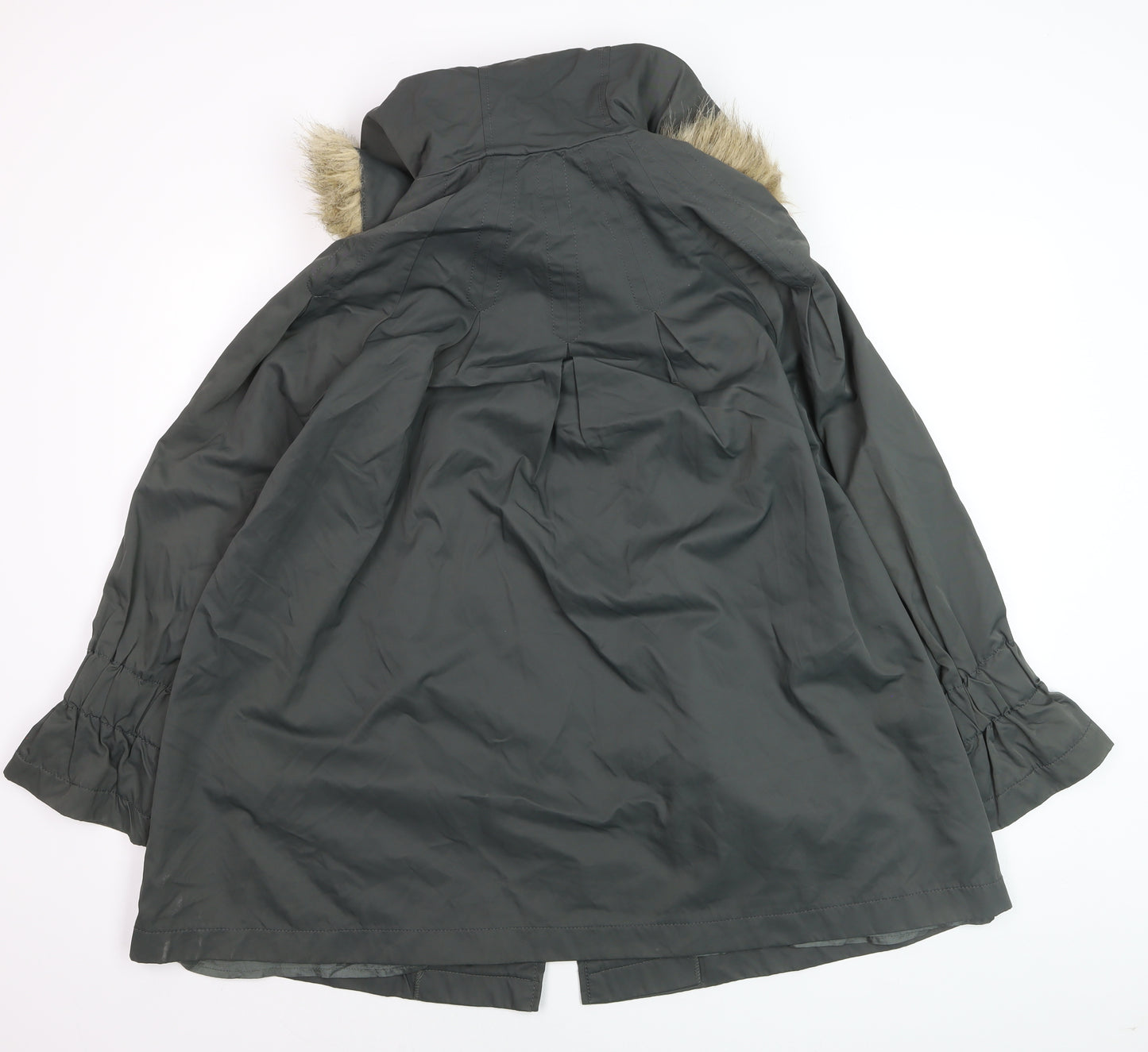 French Connection Women’s Green Fur Trim Hooded Parka Coat Size 10