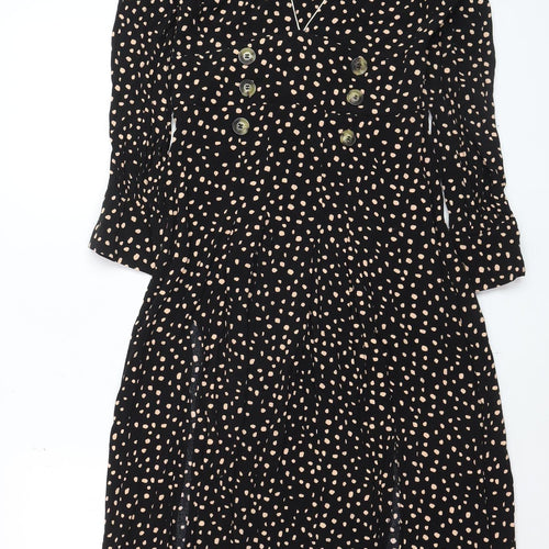 Topshop Women's Black Polka Dot Midi Fit & Flare Dress Size 8
