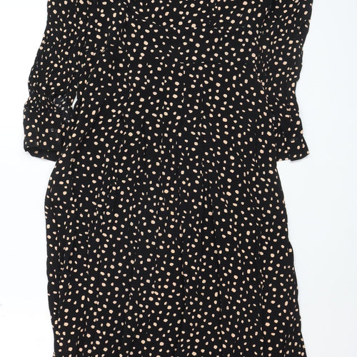 Topshop Women's Black Polka Dot Midi Fit & Flare Dress Size 8