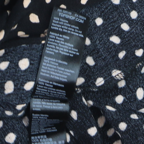 Topshop Women's Black Polka Dot Midi Fit & Flare Dress Size 8