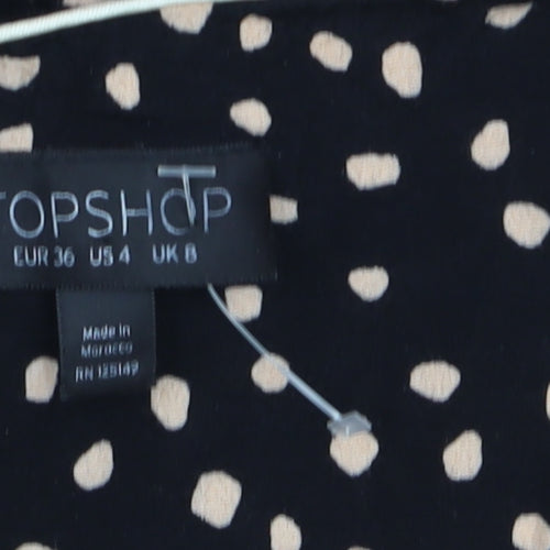Topshop Women's Black Polka Dot Midi Fit & Flare Dress Size 8