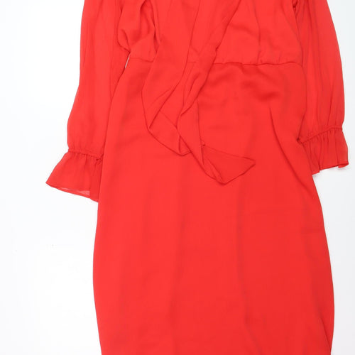River Island Women Red Wrap Midi Dress Size 20 Long Sleeve Chiffon