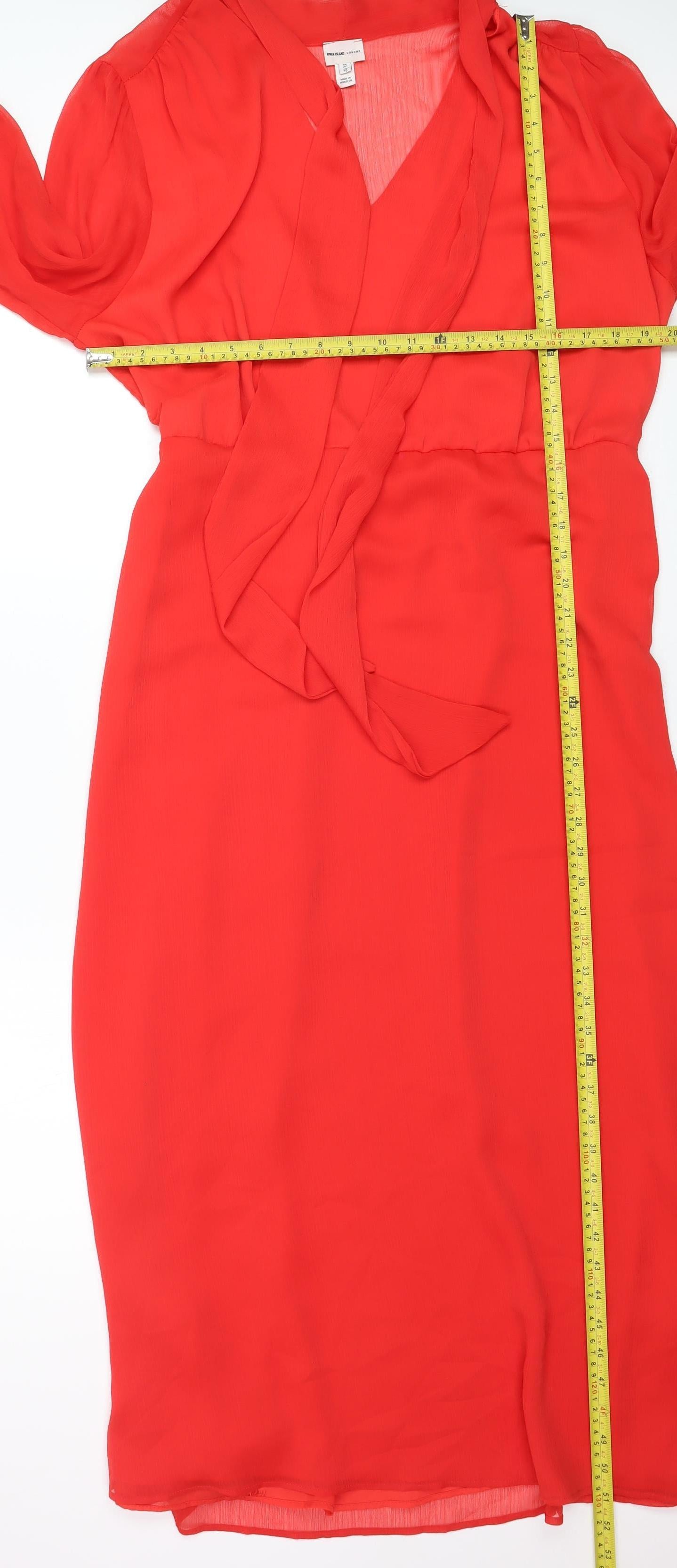 River Island Women Red Wrap Midi Dress Size 20 Long Sleeve Chiffon