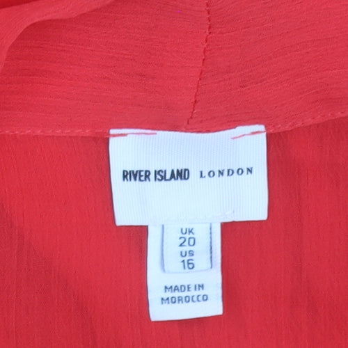 River Island Women Red Wrap Midi Dress Size 20 Long Sleeve Chiffon