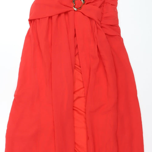 Boohoo Women Red Halter Hi-Low Chiffon Party Dress Size 12
