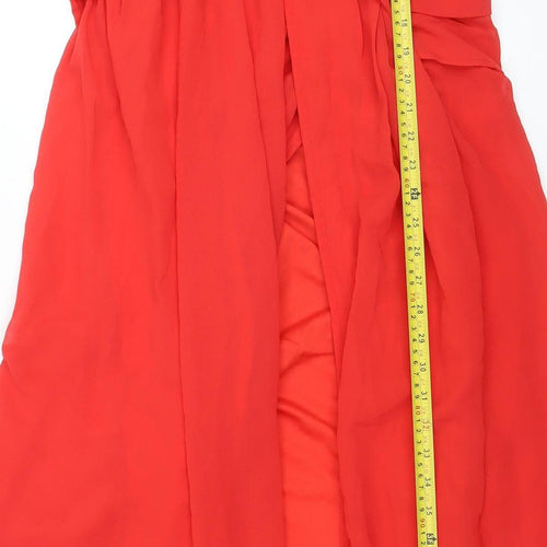 Boohoo Women Red Halter Hi-Low Chiffon Party Dress Size 12