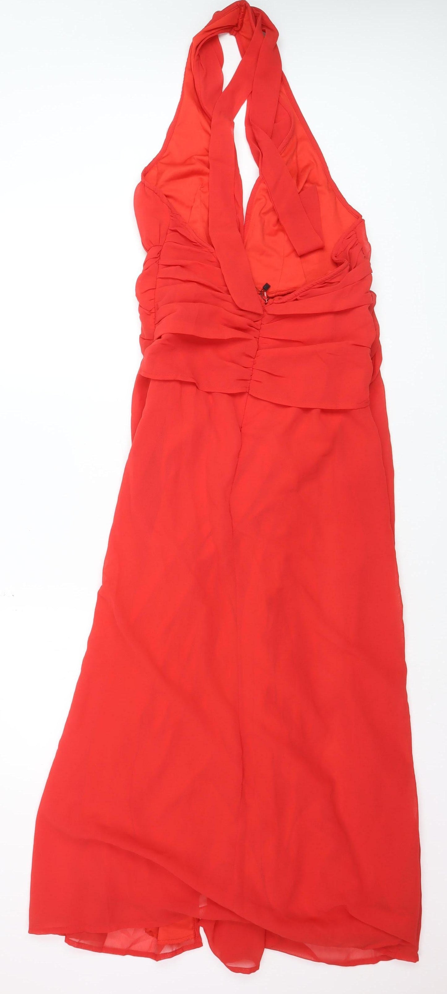 Boohoo Women Red Halter Hi-Low Chiffon Party Dress Size 12