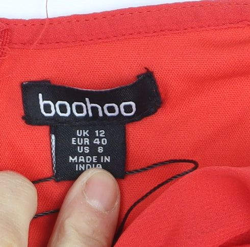 Boohoo Women Red Halter Hi-Low Chiffon Party Dress Size 12