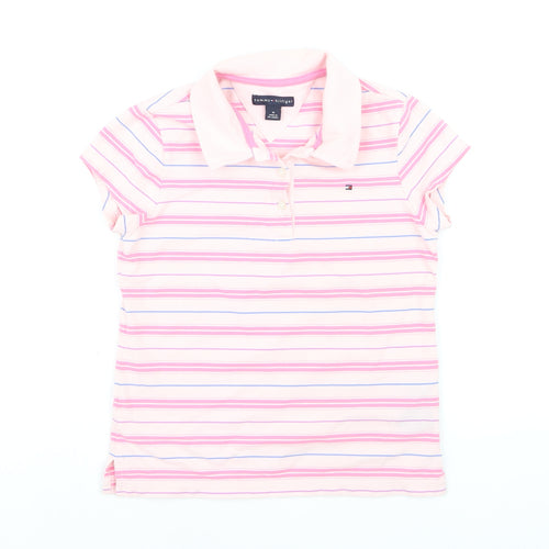 Tommy Hilfiger Girls Pink Striped Polo Shirt Cotton Blend Size M