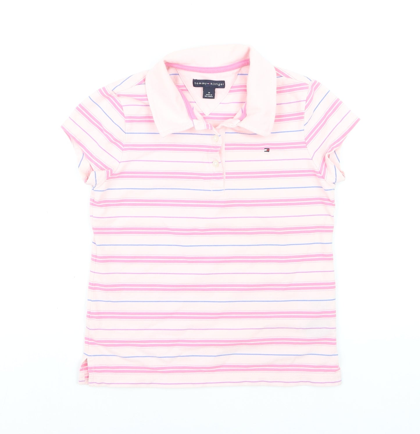 Tommy Hilfiger Girls Pink Striped Polo Shirt Cotton Blend Size M