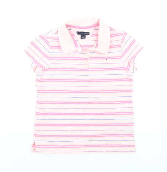 Tommy Hilfiger Girls Pink Striped Polo Shirt Cotton Blend Size M
