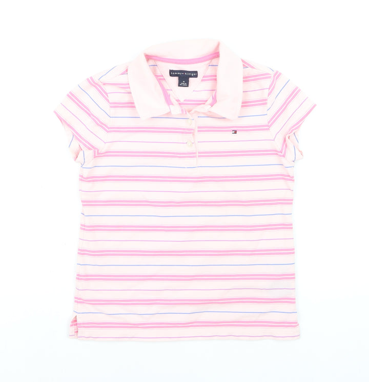 Tommy Hilfiger Girls Pink Striped Polo Shirt Cotton Blend Size M
